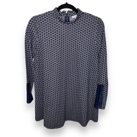 Tyler Boe Sweaters - Tyler Boe Women's XS Tunic Sweater Mock Neck Blue Faux Leather Cuff Geometric